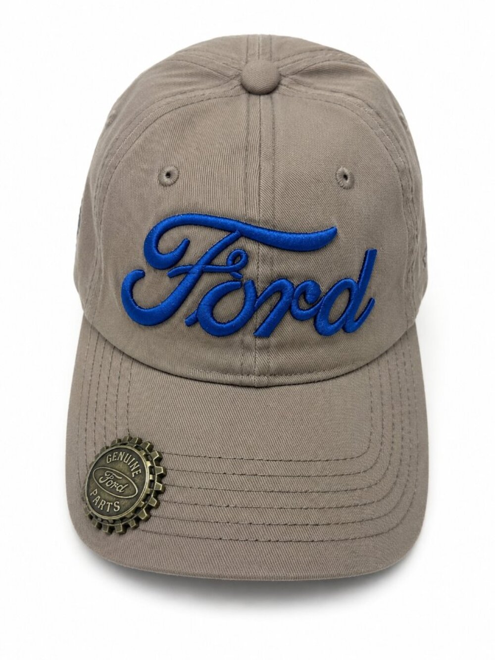 Ford Gray Adjustable Baseball Cap with Built-In Bottle Opener | Embroidered Blue